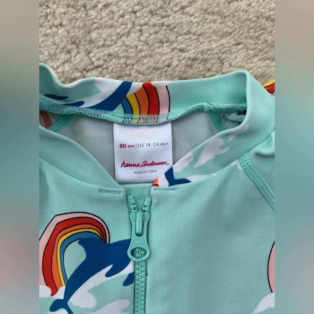Hanna Andersson Size 80, 18-24 Months Rainbow Dolphin Print Rash Guard Swimsuit
